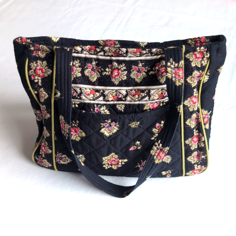 Victorian Heart Quilted Black and Floral Bag w/ Coin Purse and Snap in K…